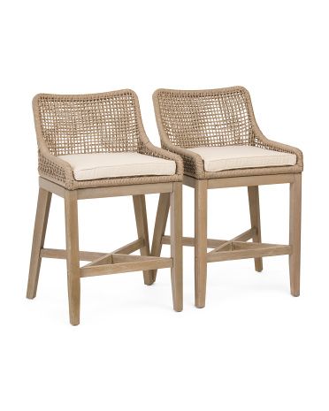 Set Of 2 Indoor Outdoor Grid Weave Rope Counter Stools | TJ Maxx