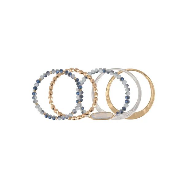 The Pioneer Woman Hammered Gold and Blue Tone Beaded Bangle Bracelet Set, 5 Pack | Walmart (US)