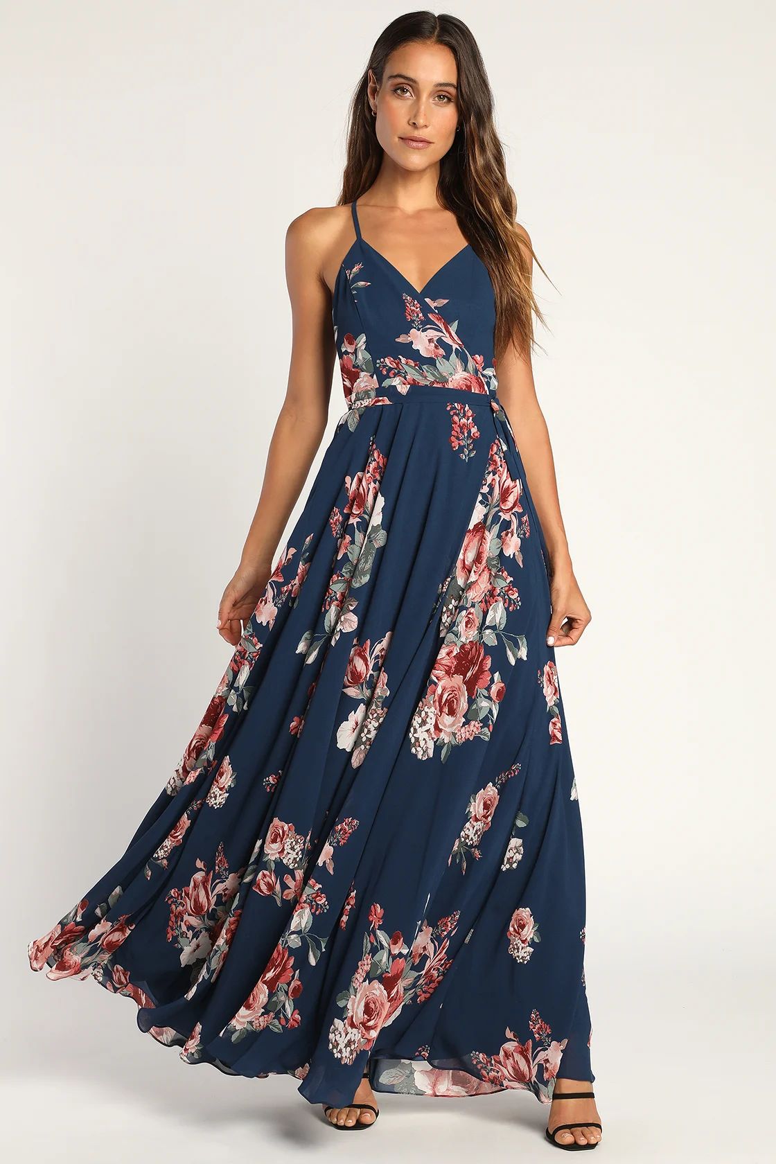 Elegantly Inclined Navy Blue Floral Print Wrap Maxi Dress | Lulus (US)