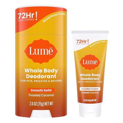 Lume Whole Body Deodorant - Invisible Cream Tube Mini and Solid Stick Bundle - 72 Hour Odor Control - Aluminum & Baking Soda Free, Skin Loving (Toasted Coconut) | Amazon (US)