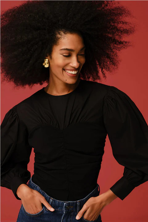 Black Mixed-Media Anita Blouse | Tuckernuck (US)