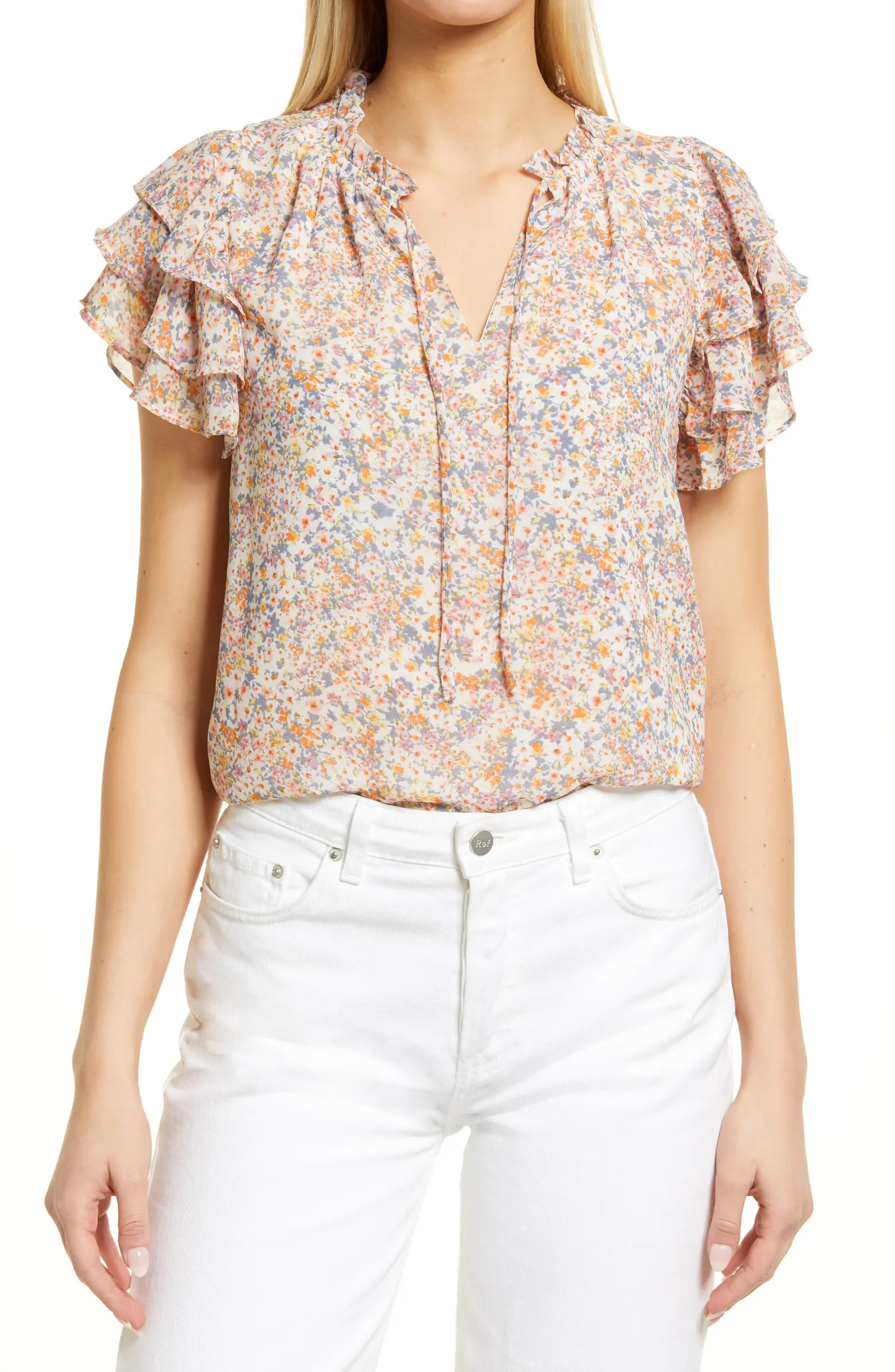 1.STATE Floral Print Flutter Sleeve Top | Nordstrom | Nordstrom