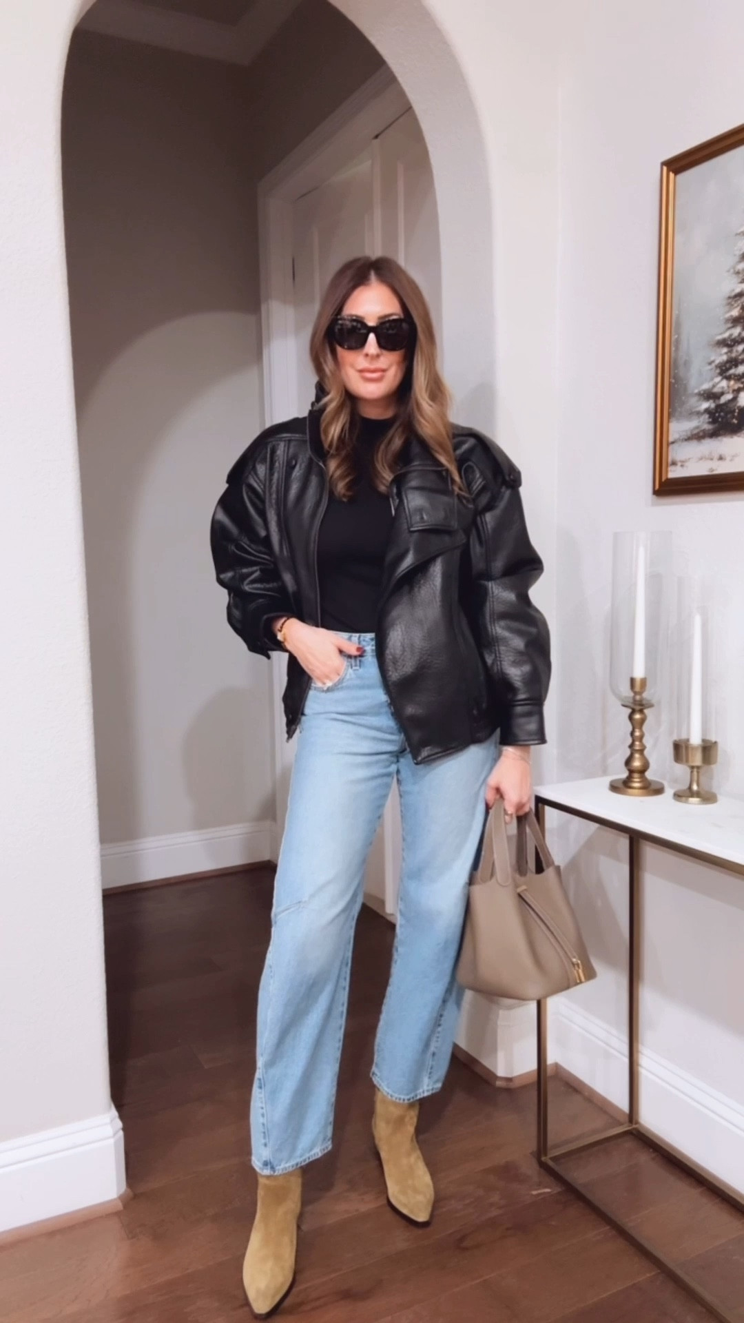 A black mock neck top with literally any bottoms and a cool jacket seems to be what I wear lately when I don’t want to have to think too hard. This faux leather jacket is so good, I get stopped when I’m out every time I wear it! 