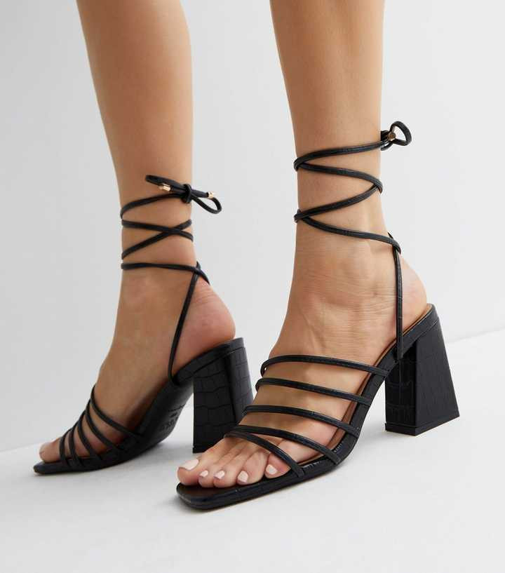 Black Faux Croc Strappy Ankle Tie Block Heel Sandals
						
						Add to Saved Items
						Remove... | New Look (UK)