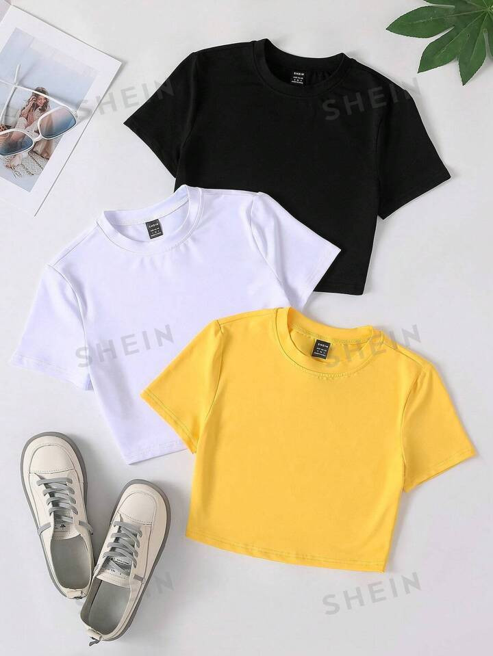 SHEIN EZwear Crop Top Tight Short Sleeve T-Shirt | SHEIN USA | SHEIN