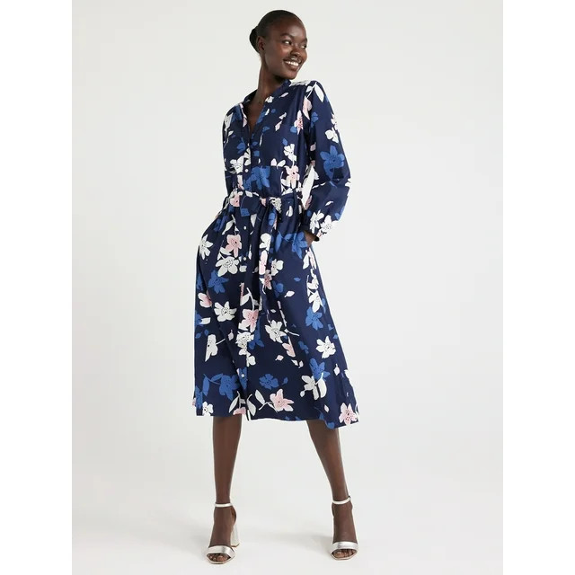 Free Assembly Women’s Belted Midi Dress, Sizes XS-XXXL | Walmart (US)