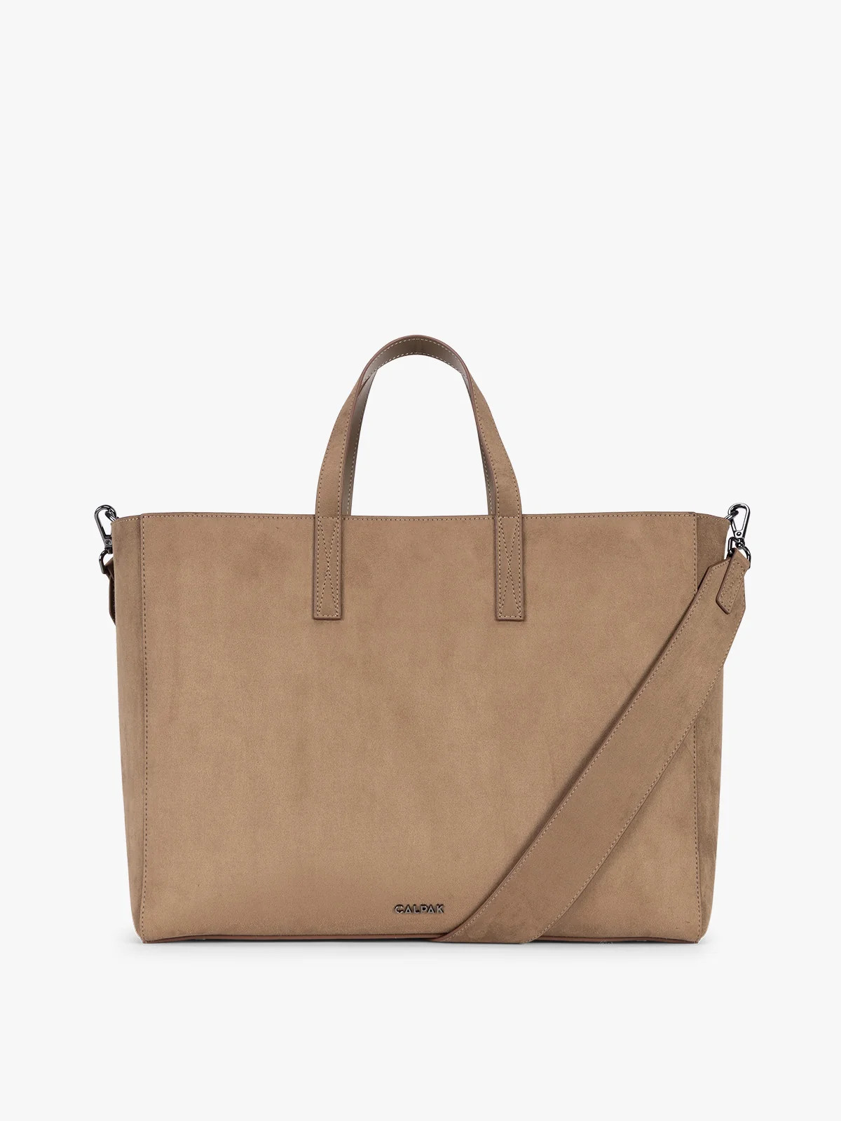 Haven 16" Laptop Tote in Vegan Suede in Truffle Suede | CALPAK