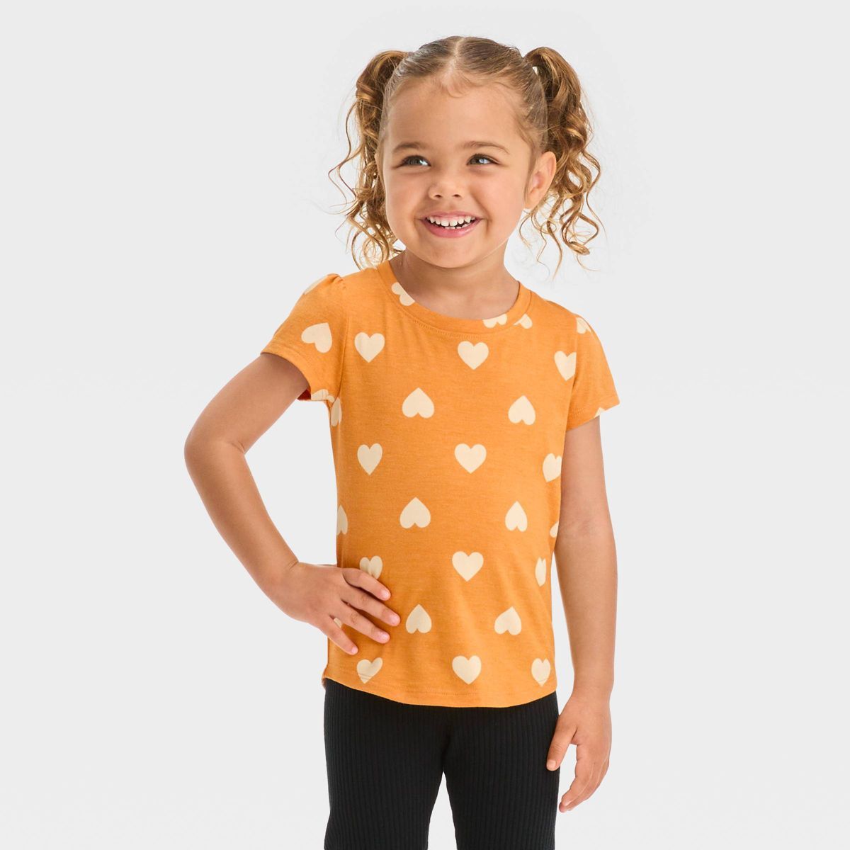 Toddler Girls' Nugget Heart Short Sleeve T-Shirt - Cat & Jack™ Mustard Yellow | Target