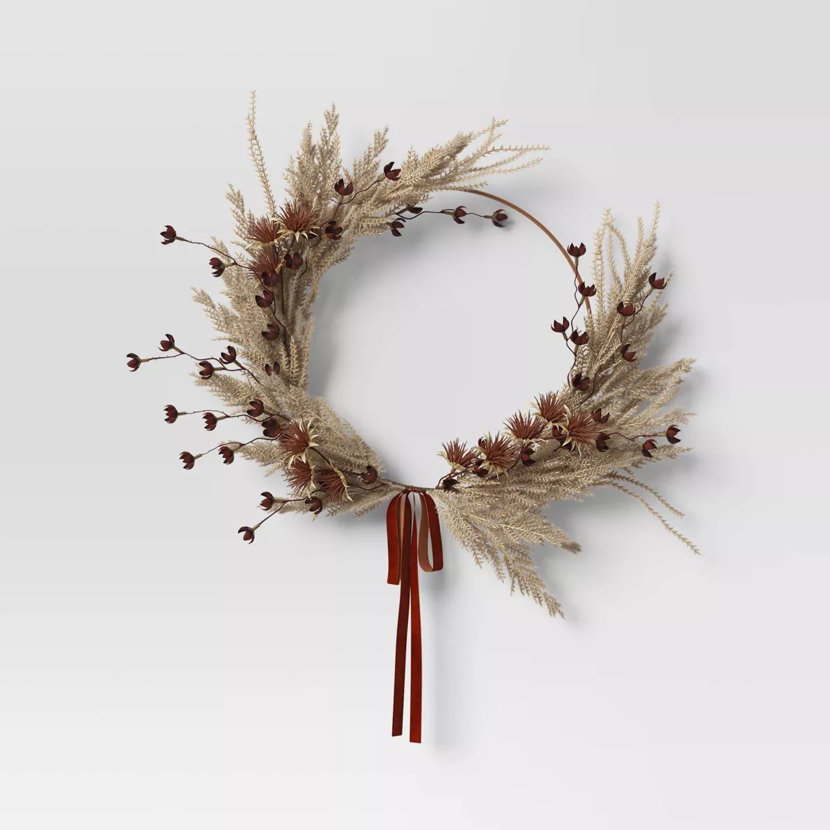 26" Wheat and Thistle Mixed Wildflower Fall Artificial Wreath - Threshold™ | Target