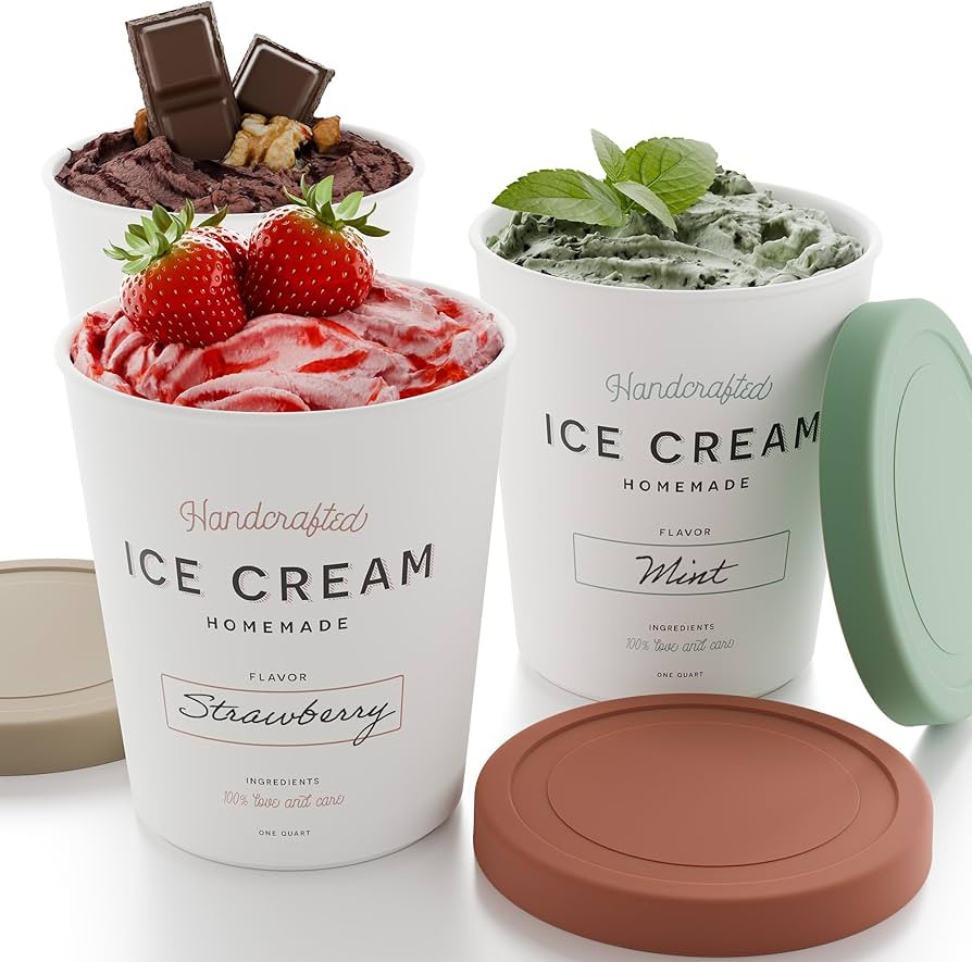 ZICOTO Set of 3 Reusable Ice Cream Containers 1 Quarts ea. - Perfect for Homemade Sorbet, Frozen ... | Amazon (US)