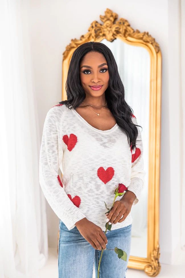 Charming Presence Ivory Lightweight Heart Sweater | The Pink Lily Boutique