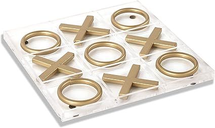 FUIN 12" x 12" Acrylic Decorative Gold Tic Tac Toe Board Game Set for Coffee Table Decor, Gold | Amazon (US)