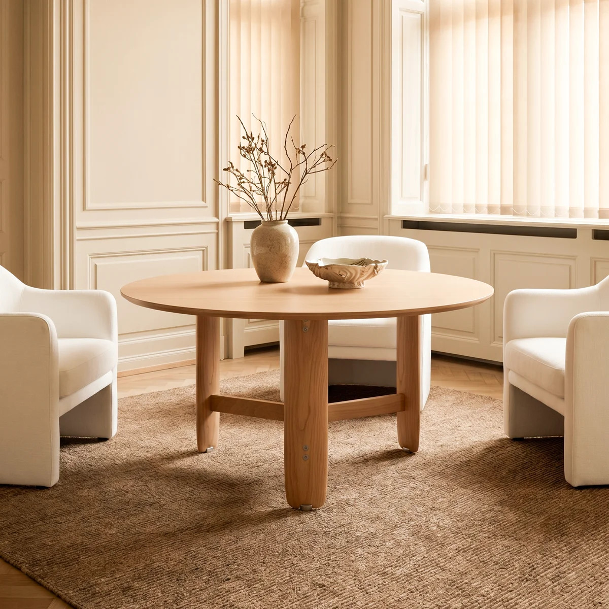 Milano 54" Modern Round Natural Oak Dining Table for 6, One-piece Top with Solid Oak Legs | Wayfair North America
