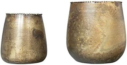Creative Co-Op Distressed Brass Metal Planters with Rim Beading (Set of 2 Sizes) Tealight and Votive | Amazon (US)