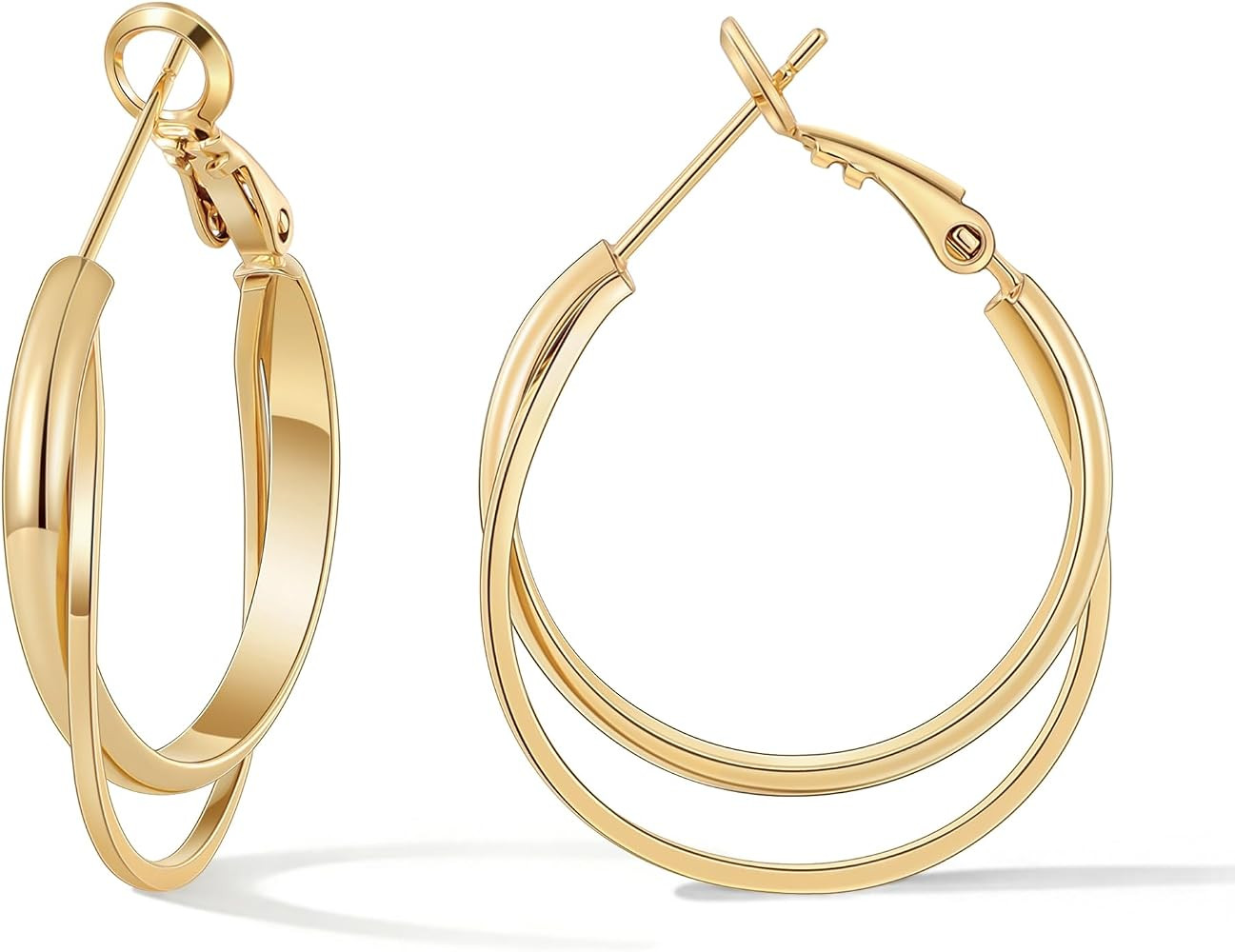 Gacimy 14K Gold Plated Criss Cross Hoop Earrings for Women, 3mm Wide Double Layer Flat Crossover ... | Amazon (US)