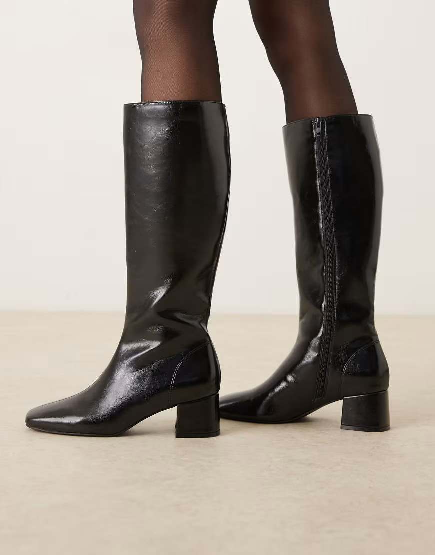 ASOS DESIGN Canary block heeled knee boots in black | ASOS (Global)