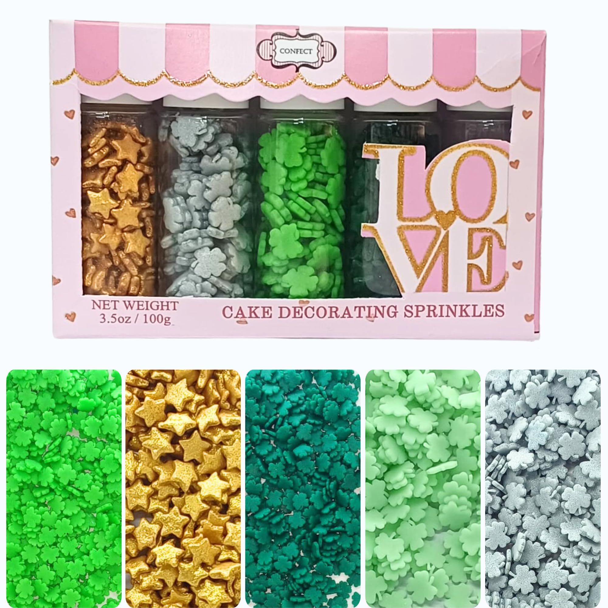 Confect St. Patricks Green & Silver Clover Sprinkles | Gold Star Sprinkles | Sprinkles for Baking... | Amazon (US)