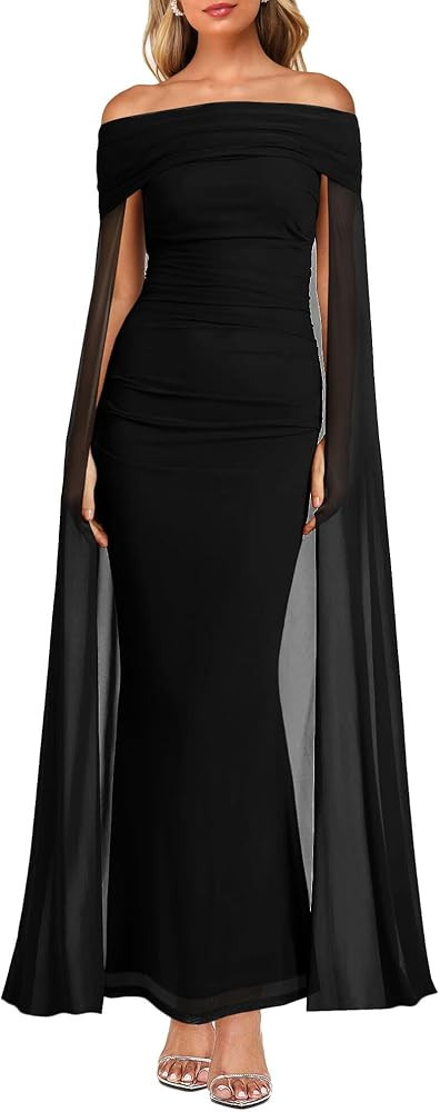 Aisbei Women's Elegant Off Shoulder Bodycon Maxi Dress Evening Gowns Party Formal Wedding Guest D... | Amazon (US)