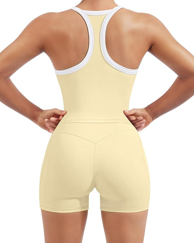 SUUKSESS Women 2 Piece Workout Sets High Waisted Biker Shorts with Pockets Built in bra Racerback... | Amazon (US)