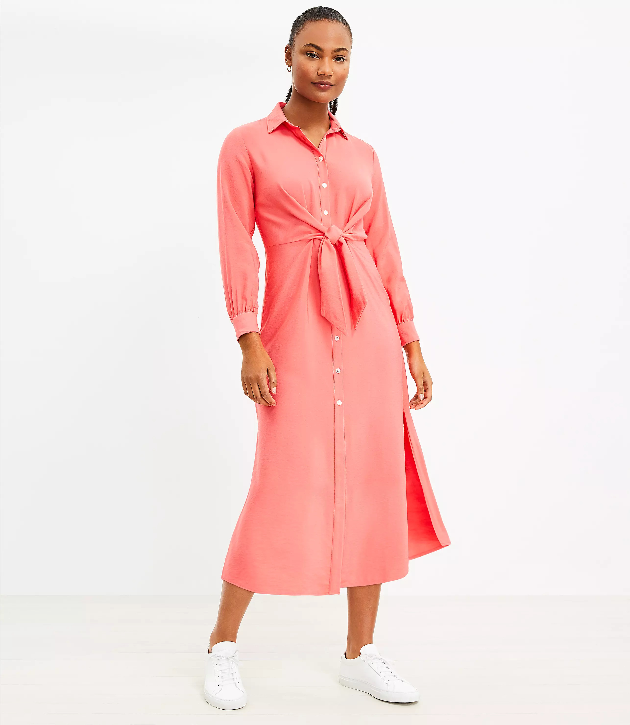 Knot Front Midi Shirtdress | LOFT