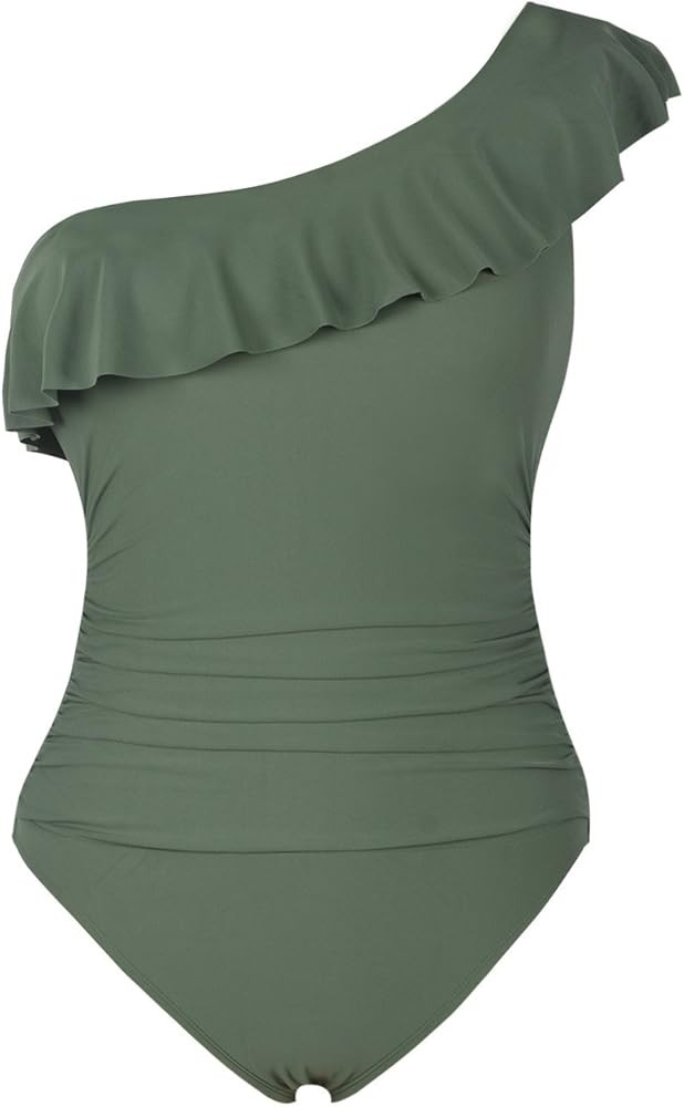 Women's One Piece Swimsuits One Shoulder Swimwear Asymmetric Ruffle Monokinis Bathing Suits | Amazon (US)