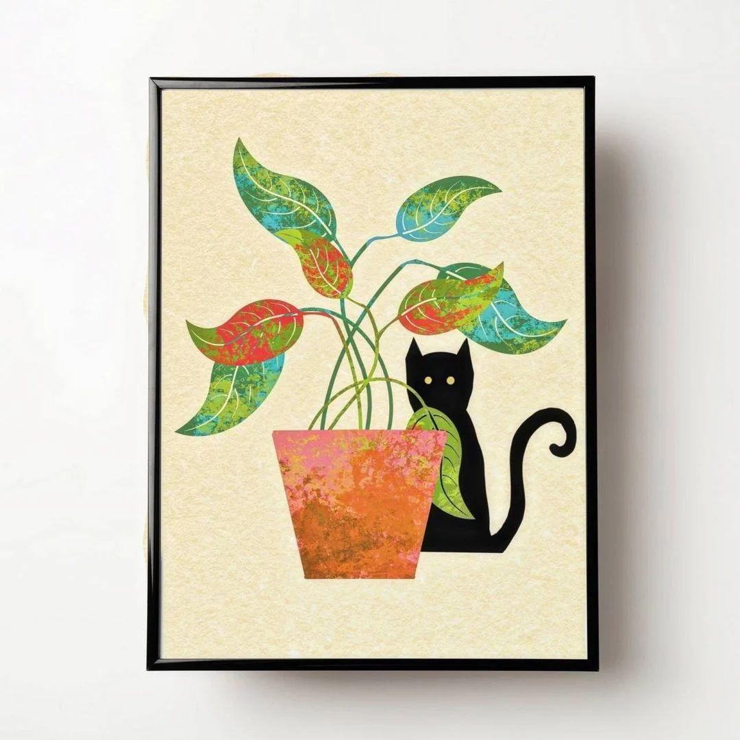Cat Prints/ Cat and Household Prints/house Plant Art/cat - Etsy | Etsy (US)
