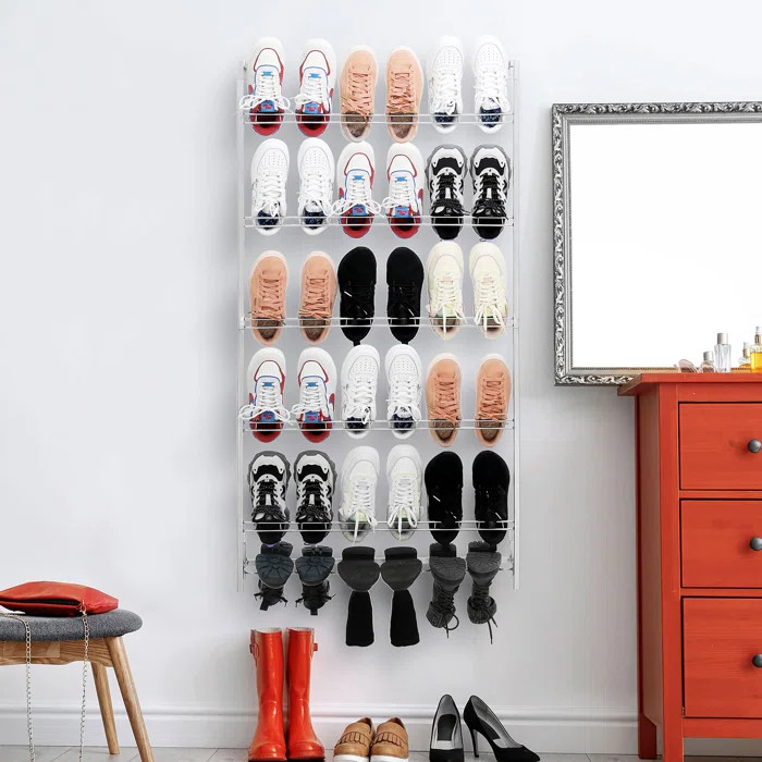 18 Pair Wall Mounted Metal Shoe Rack | Wayfair North America