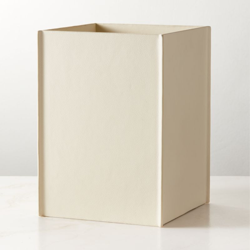 Nezzo White Leather Wastebasket | CB2 | CB2