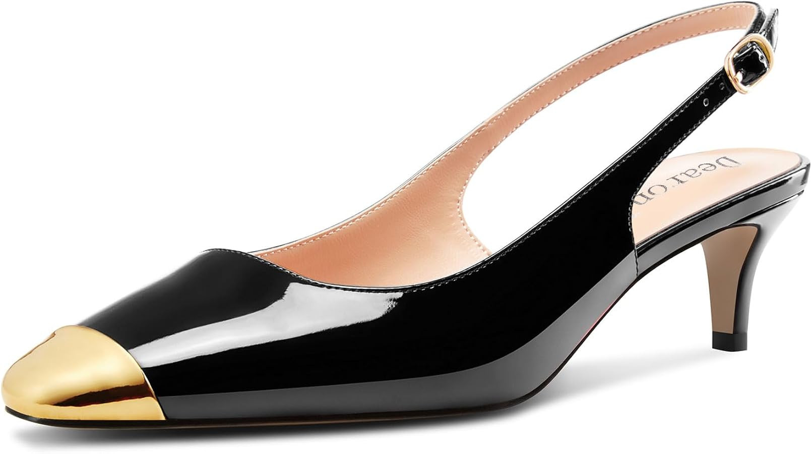 DearOnly Womens Mid Heel Close Round Cap Toe Slingback Pumps Cute Buckle Casual Patent Leather Sh... | Amazon (US)