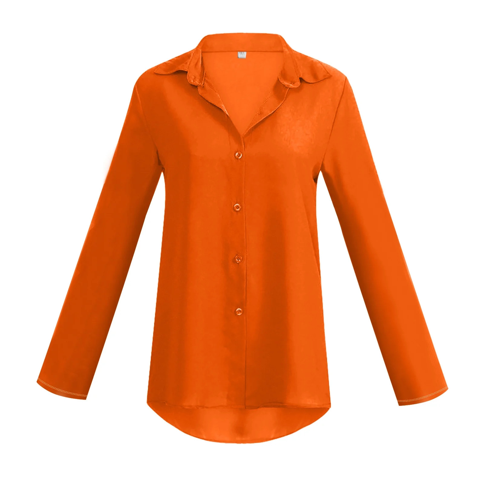 QWERTYU Women's Business Loose Fit Plus Size Button Down Blouses Long Sleeve Tops Orange XL | Walmart (US)