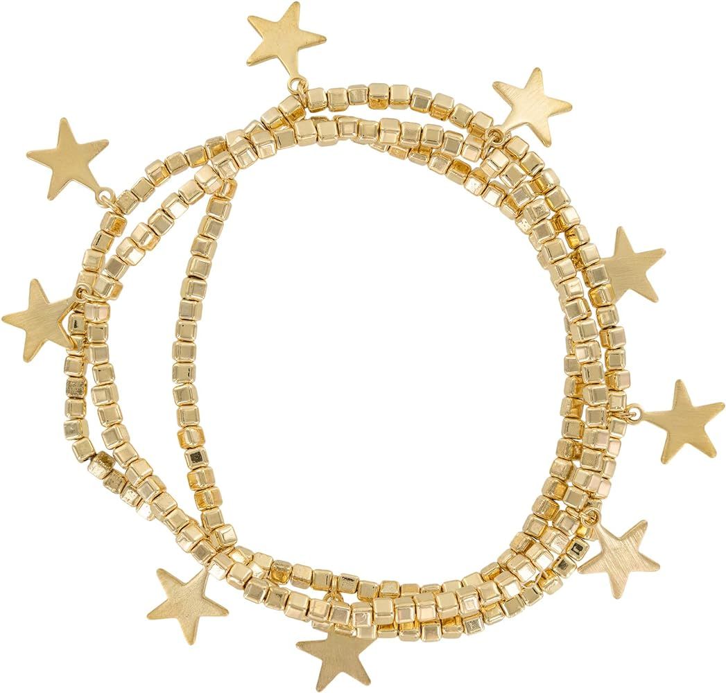 And Lovely 14K Gold or Silver Plated Bead Stretch Bracelet with 14K Gold Plated Star Charm - Stac... | Amazon (US)