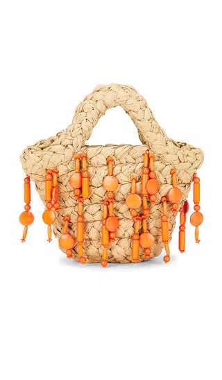 Beaded Mercado Mini Tote Bag in Natural & Orange | Revolve Clothing (Global)