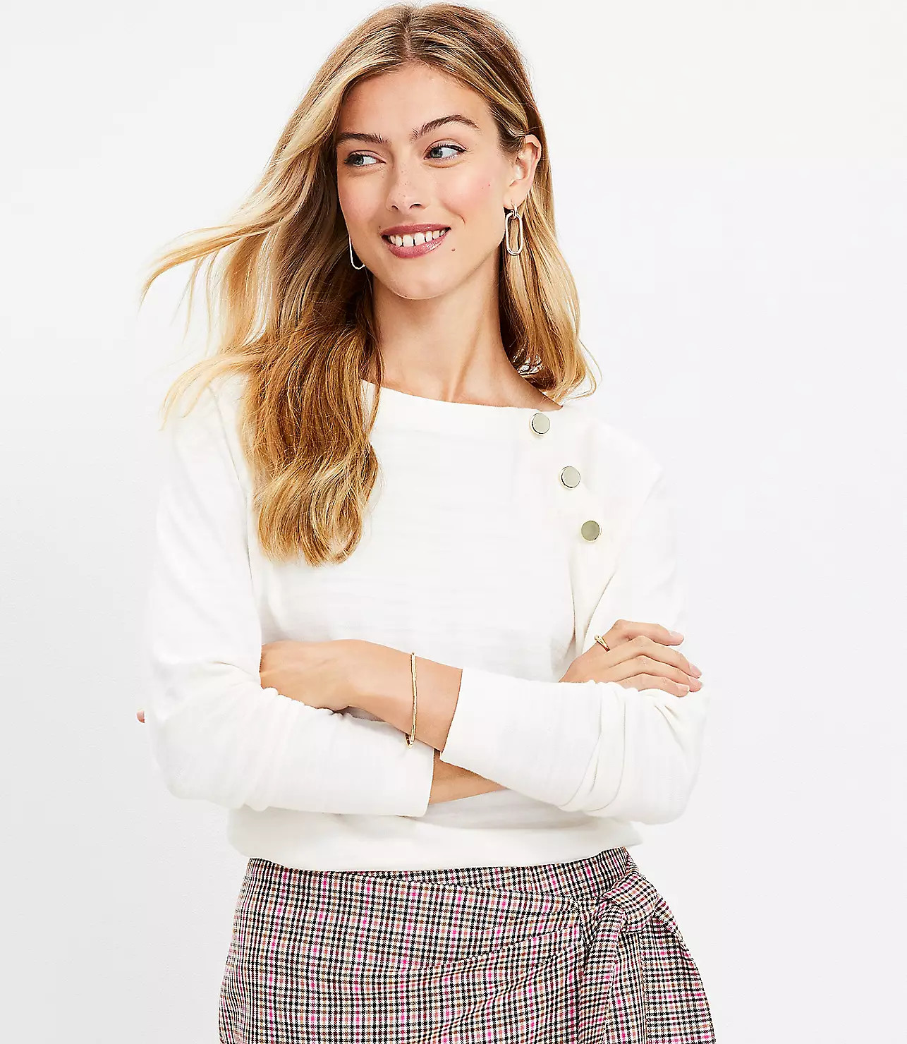 Button Trim Long Sleeve Tee | LOFT