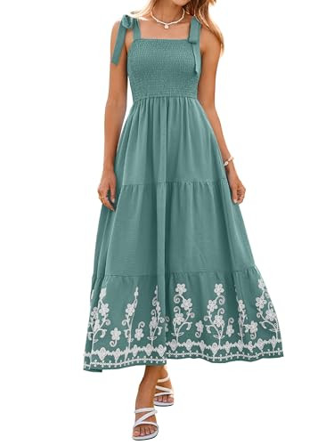 BerryGo Women's Summer Boho Maxi Dress Smocked Spaghetti Strap Embroidery Casual Beach Vacation S... | Amazon (US)