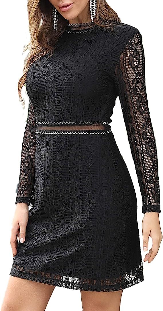 Aphratti Women's Slim Fit Long Sleeve Cocktail Party Mini Lace Dress | Amazon (US)
