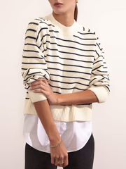 Layered-Look Sweater, Striped, Ivory, Charcoal, Crew | Brochu Walker