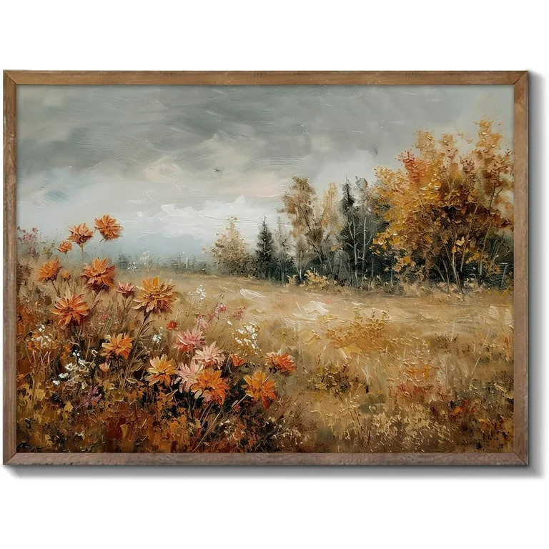 Autumn Landscape Painting Wildflower Fall Canvas Poster Art Print Vintage Rustic Wall Art Retro F... | Walmart (US)