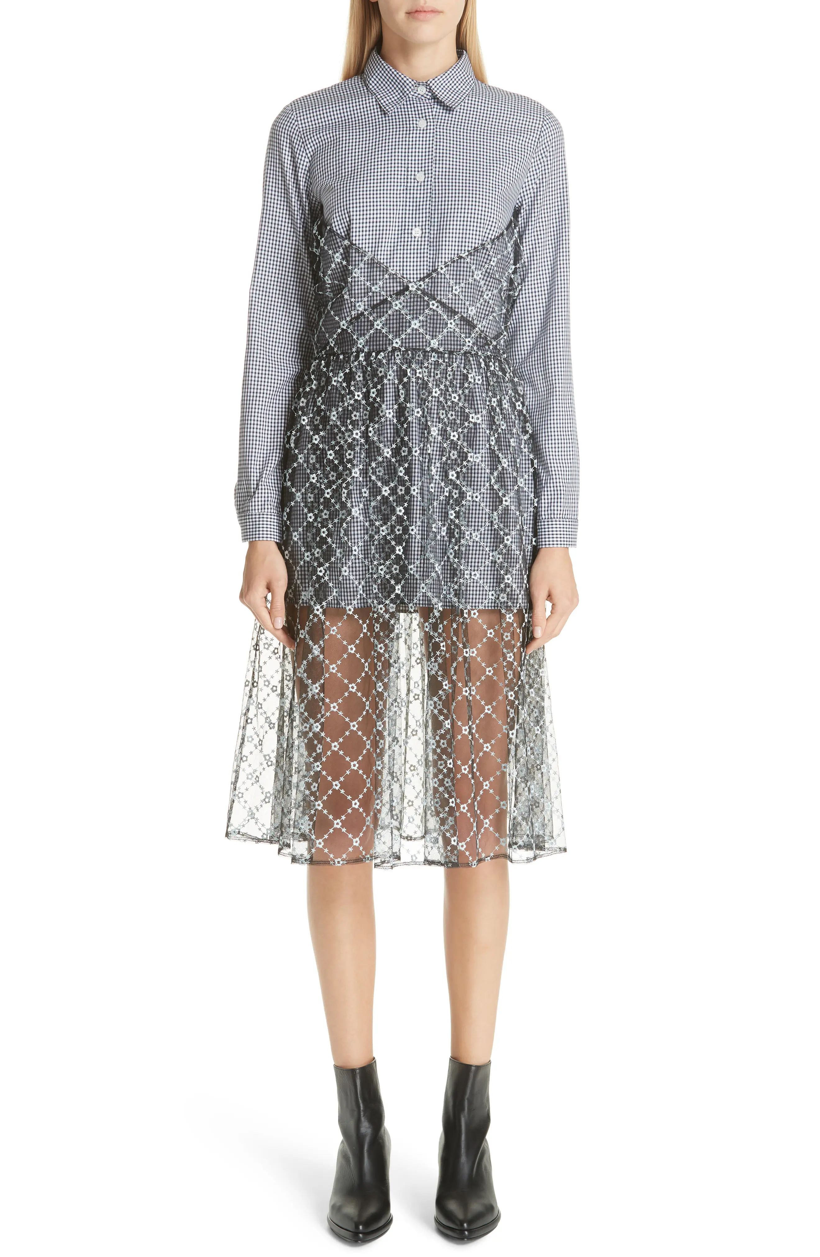 Sandy Liang Embroidered Overlay Shirtdress | Nordstrom