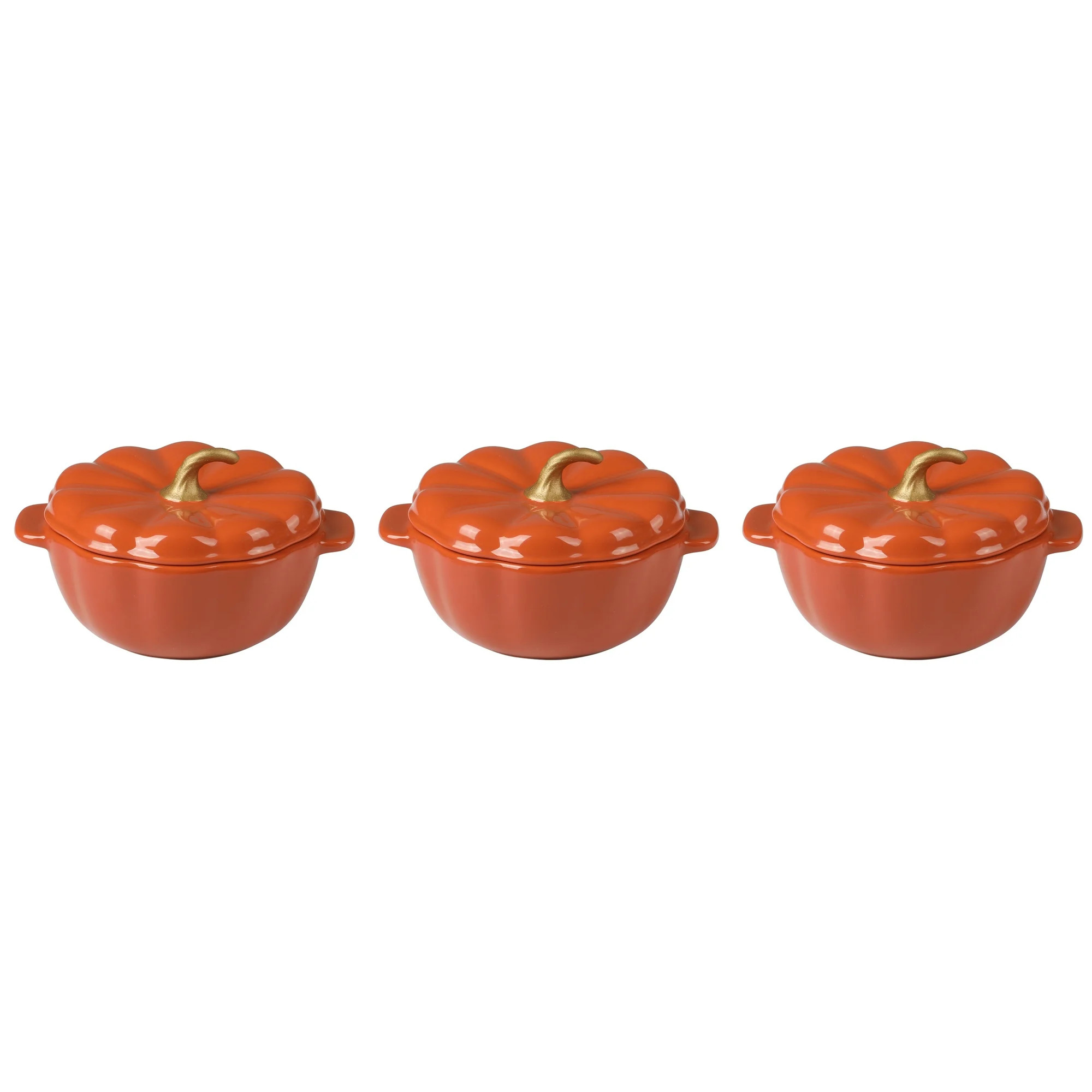 The Pioneer Woman Ceramic Pumpkin 2 Cup Mini Cocottes with Lids Set of 3, Orange - Walmart.com | Walmart (US)