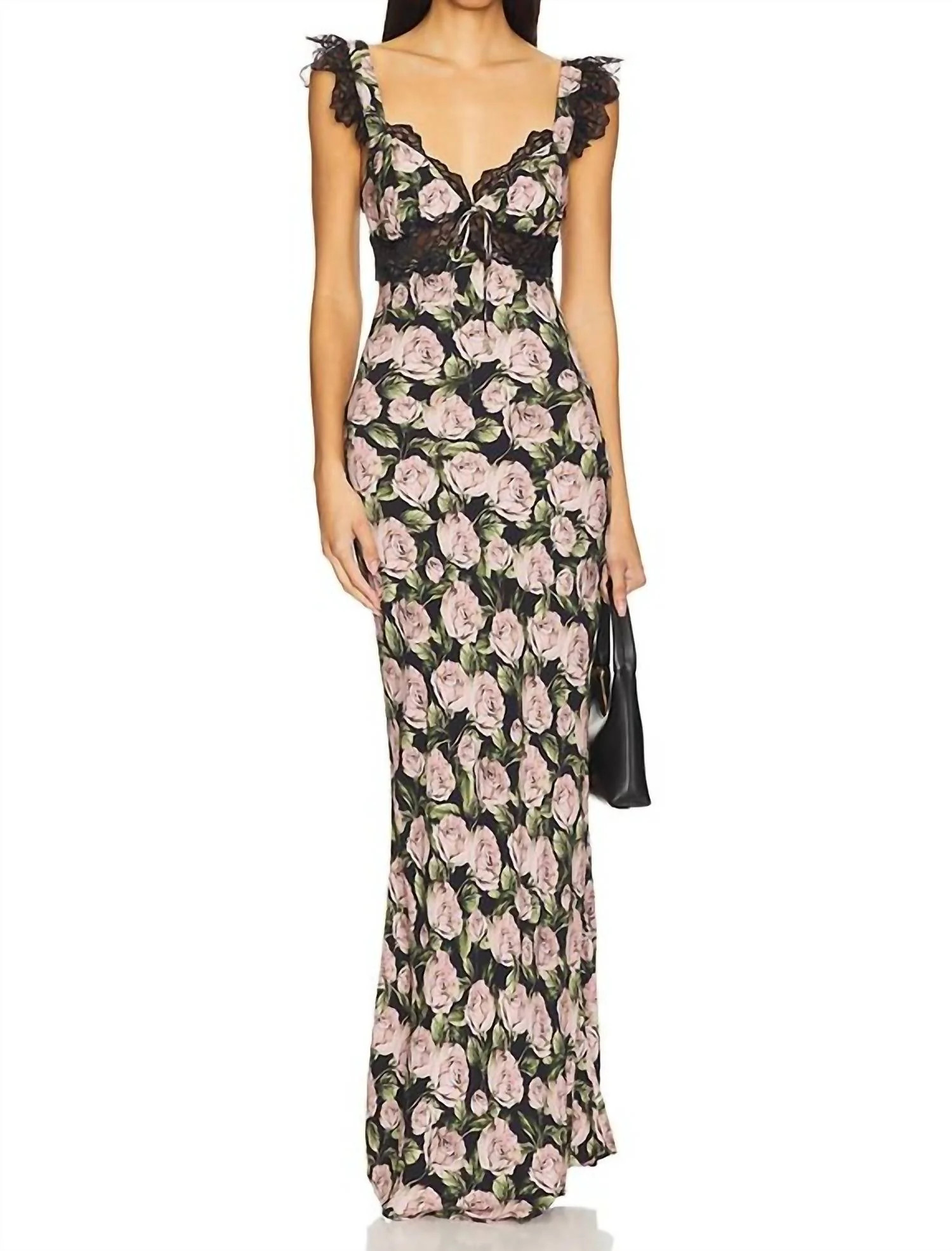 Fallen Rose Maxi Dress In Black | Shop Simon