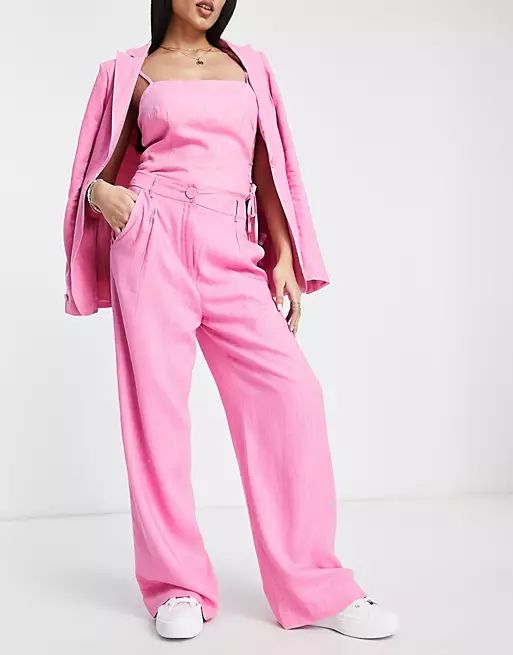 The Frolic linen oversized suit pants in bright pink | ASOS (Global)