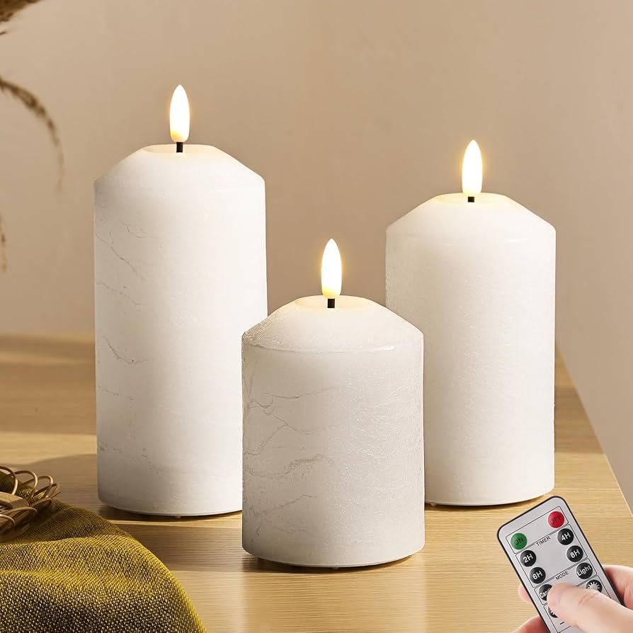 Eywamage White Flameless Pillar Candles with Remote, Flickering LED Wax Candles Battery Powered H... | Amazon (CA)