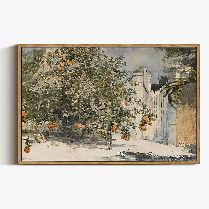 VIYYIEA Plant Large Framed Wall Art, Orange Trees and Gate Vintage Art Decor Room Aesthetic, 16X2... | Amazon (US)