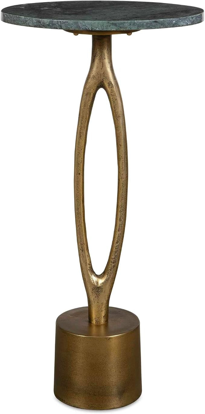 Antique Brass Iron Martini Accent Table Emerald Green Marble Top Modern Round End Table Luxury Si... | Amazon (US)