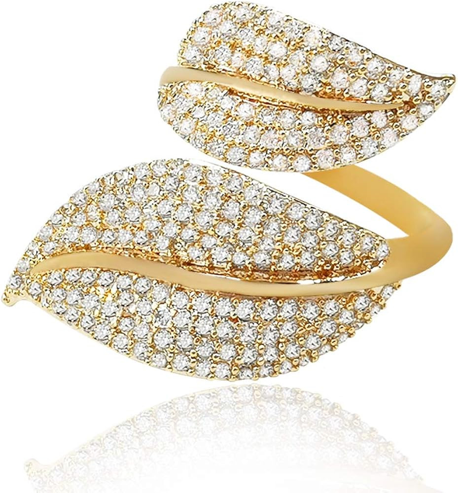 BBL CZ Adjustable Open Ring 18K Gold Plated Rings for Women Dainty Leaf ring Cubic Zirconia Perso... | Amazon (US)