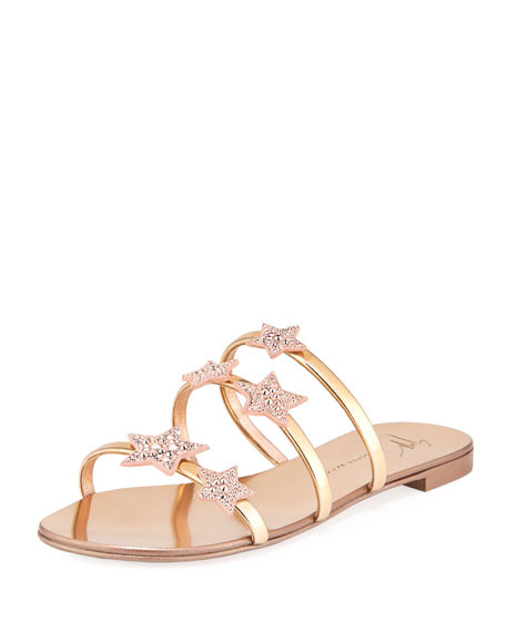 Giuseppe Zanotti Metallic Leather Star Slide Sandal | Neiman Marcus