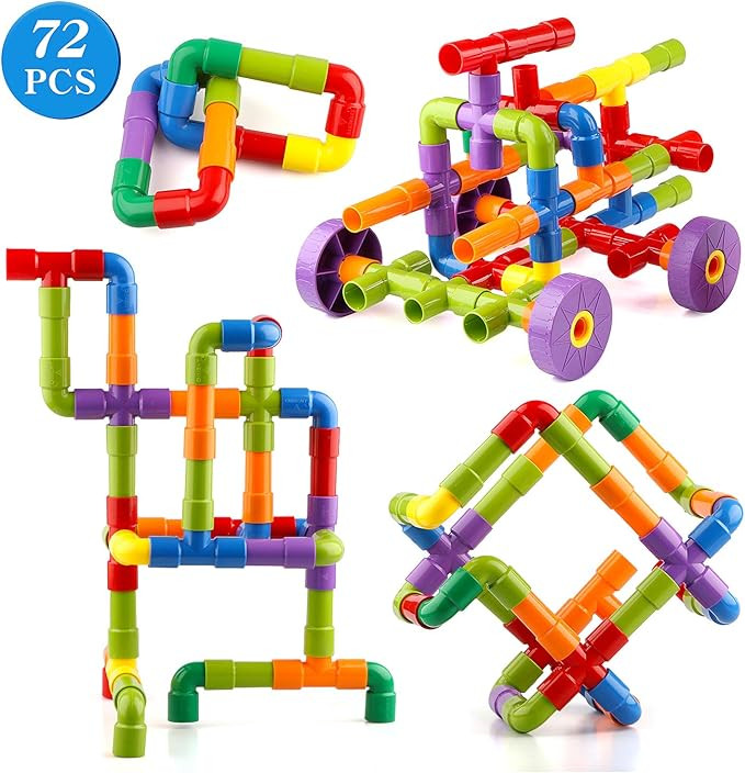 Joqutoys STEM Building Blocks Toy, 72 Pieces Creative Pipe Tube Sensory Toys, Construction Set Bu... | Amazon (US)