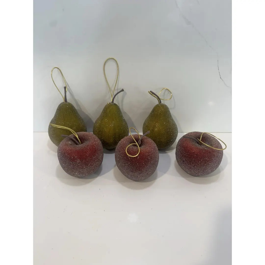 Vintage Set of 6 Ornaments, 3 Apples & 3 Pears Sugar Coated Fruit - Etsy | Etsy (US)