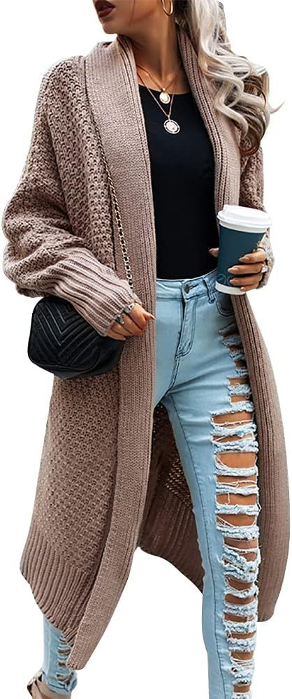Womens Open Front Cardigan Sweaters Oversized Batwing Chunky Knit Cardigans Outwear | Amazon (US)