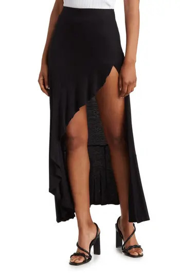 GO COUTURE Ruffle Side High-Low Skirt in Black at Nordstrom Rack, Size X-Large | Nordstrom Rack